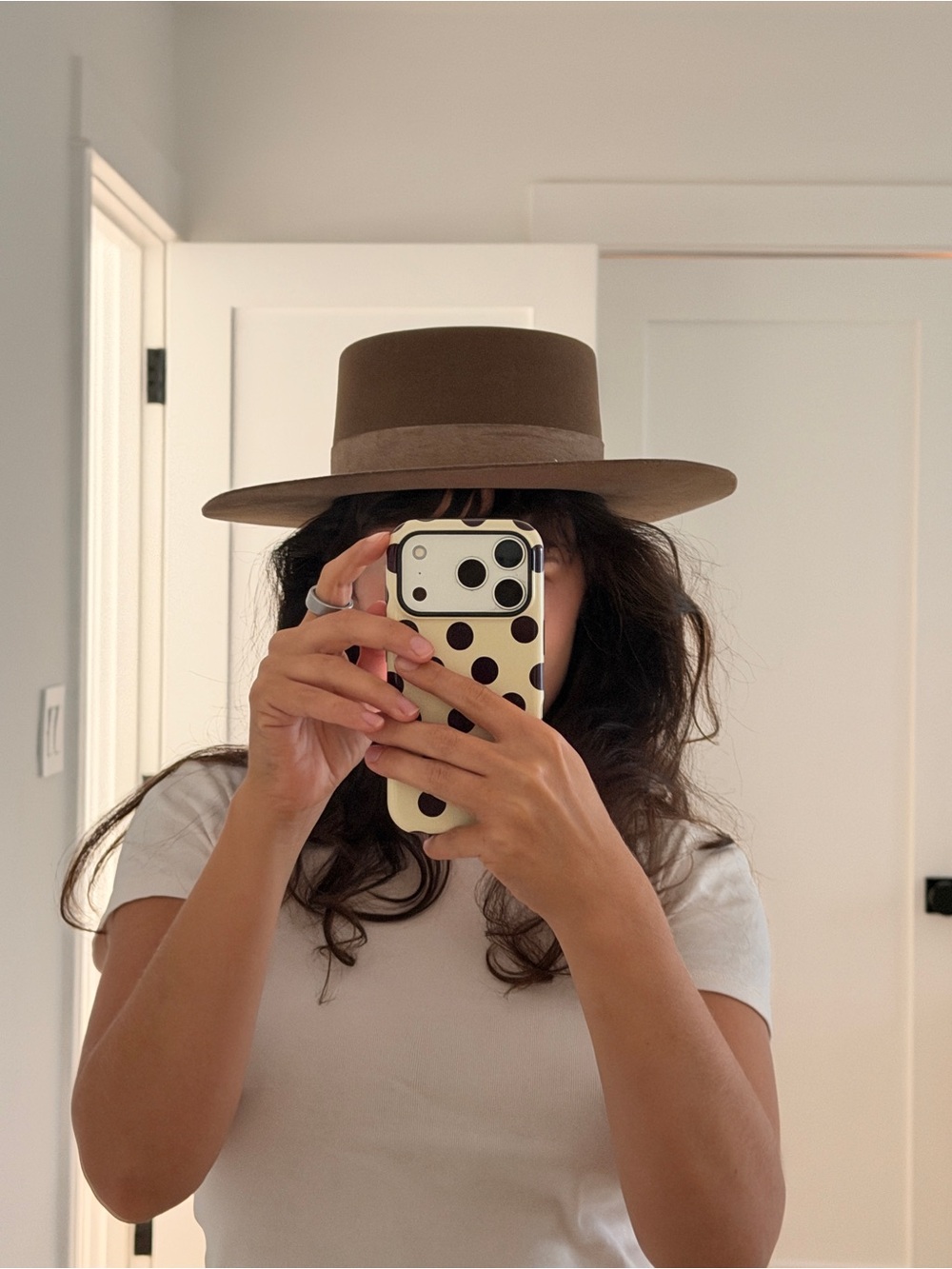 Janessa Leone Brown Wide-Brim Wool Boater Hat